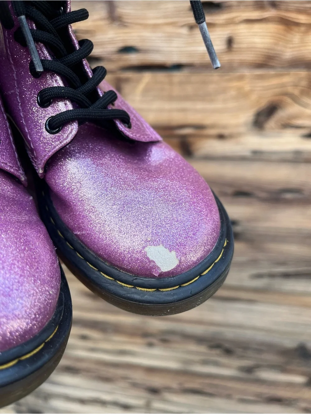 DR.MARTENS | Sparkle Pink Combat Boots with Black Laces 11